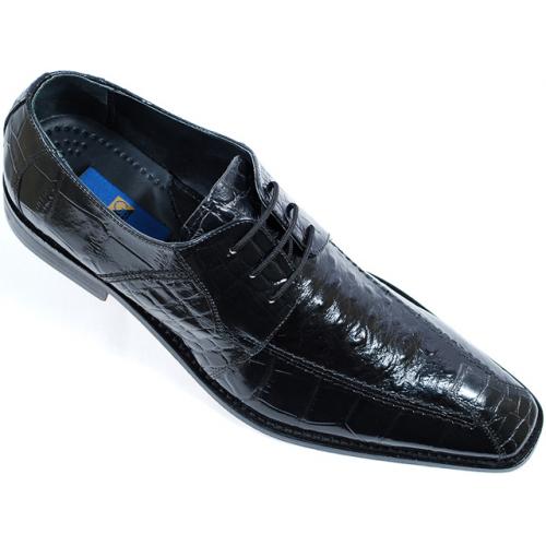 Giorgio Brutini Black Alligator / Ostrich Print Pointed Toe Shoes 210041